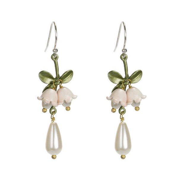 Boucles d'oreilles pendantes de luxe, lustre Orange, muguet, Vintage, perle, plante, fleur, cadeau de fête, G230313