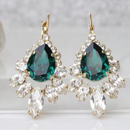 Bengelen kroonluchter luxe eenvoudige micro-ingelegde witte saffier groen water drop crystal stud oorbellen voor vrouwen bruiloftsfeest accessoires dang