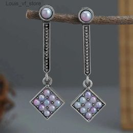 Chandelier de luxe de luxe à la mode longue carrée en pierre violette en argent en argent boucles d'oreilles pour les cadeaux de bijoux H240423