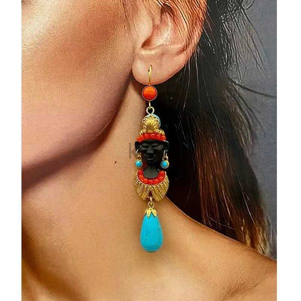 Dangle Chandelier Boucles d'oreilles pendantes en turquoise égyptienne antique mauresque noire médiévale 24316