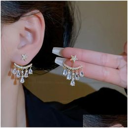 Dangle Chandelier Micro Pave Star Zirconia Tassel Boucles d'oreilles pour femmes Style coréen 2023 Nouveau design avant et arrière Bijoux Dhgarden Dhdck