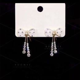 Boucles d'oreilles pendantes en zircone pour femmes, lustre, Micro pavé, nœud papillon, bijoux de haute qualité de Style coréen