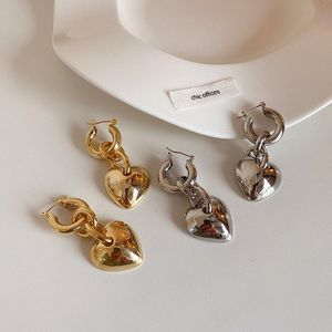 Dangle lustre minimaliste or argent couleur métal coeur boucles d'oreilles pour femmes Mujer alliage amour goutte déclaration français bijouxDangle