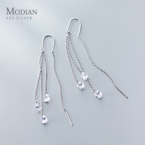 Dangle Chandelier Modian Boucle d'oreille de mariage à la mode pour les femmes 925 en argent sterling CZ longue chaîne gland goutte d'eau boucle d'oreille pendante bijoux fins 230404