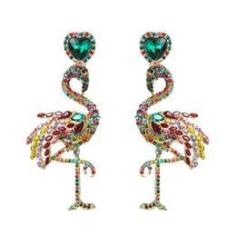 Dangle Chandelier Mticolors Resina Cristal Flamingo Pendientes de pájaros para mujeres Joyas de moda Trendy Maxi Declaración Drop entrega dh0b5