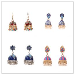 Dangle Chandelier Multi color Cage Bell Boucles d'oreilles Exagéré Ethnic Wind Alliage Gland pour les femmes 230703