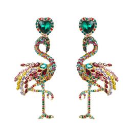 Bengelen kroonluchter multolors hars kristal flamingo vogels oorbellen voor vrouwen mode sieraden trendy maxi statement accessoires