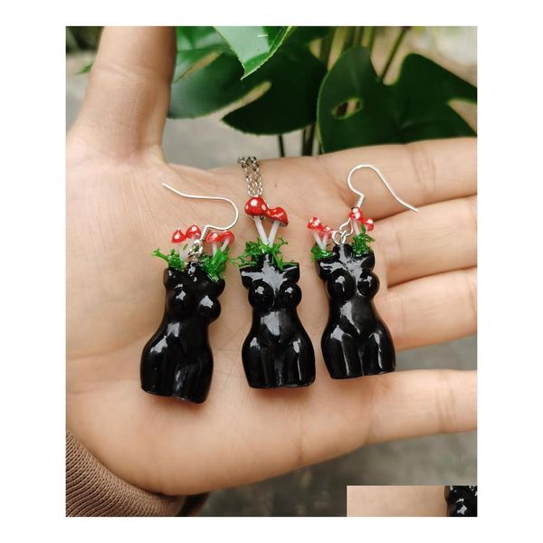 Colgante lámpara de araña diosa de setas collar/pendientes pendientes mini joyería pequeñas setas espeluznantes joyas extravagantes/níquel gota Deli Dhxw3