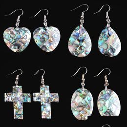 Dangle Lustre Naturel Abalone Shell Perle Colorf Dangle Boucles D'oreilles Femmes Carré Oblong Oeuf Top Percé Goutte Earr Bijoux Bv902 Del Dht9D