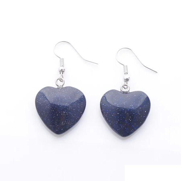 Dangle Chandelier Natural Blue Sand Beads Pendientes de piedra para mujer Romántico Colgante en forma de corazón Pendiente colgante Joyería de moda D Dhckq