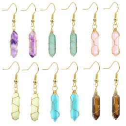 Boucles d'oreilles en pierre de cristal naturel, lustre, pendentif, pilier Hexagonal, clous d'oreilles, accessoires de bijoux faits à la main, à la mode