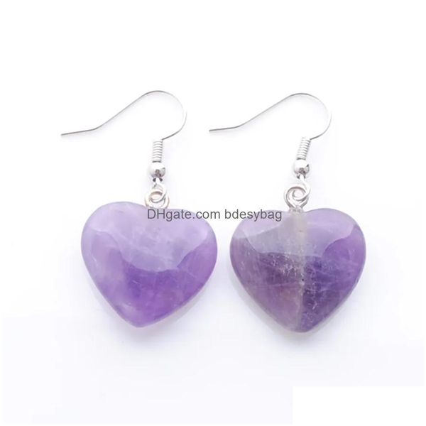 Dangle Lustre Naturel Gem Pierre Boucles D'oreilles Amour Coeur Forme Perle Opale Lapis Rose Quartz Améthyste Boucle D'oreille Bijoux Fo Dh5Fn