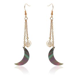 Cuelga los pendientes colgantes del estilo de la luna de la concha del mar Natural de la lámpara para las mujeres cuentas de bola de moda pendientes largos bohemios de la borla Femme Europe272L