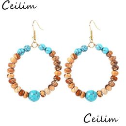 Dangle Lustre Perles De Pierre Naturelle Rond Enveloppé Boucles D'oreilles Pour Les Femmes De La Mode Or Couleur Cercle Créole Boucle D'oreille Nouveau B Dhgarden Dhxat