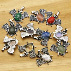 Dangle Kroonluchter Natuursteen Kristal Agaat Legering Vleermuis Hangers Mode Healing Charms Ketting Oorbellen Sieraden Accessoires Geschenk Groothandel 12 stuks 24316