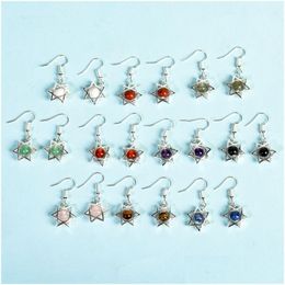 Dangle Lustre Pierre Naturelle Cristal Hexagramme Boucle D'oreille Agate Rose Quartz Améthyste Étoile Femmes Boucles D'oreilles Drop Livraison Bijoux Dhjpo