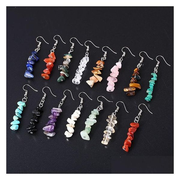 Dangle Lustre Pierre Naturelle Dangles Boucles D'oreilles Reiki Guérison Rubble Lapis Lazi Oeil De Tigre Rose Quartz Cristal Améthystes Boucle D'oreille Dhygw