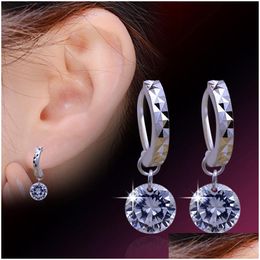 Ciondola il lampadario Nuovo 925 Sterling Sier Cz Orecchini con zirconi cubici Orecchini con strass di cristallo di moda per le donne Ladies Girl Luxury D Dhkvv