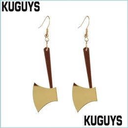 Cuelga la lámpara nueva llegada Cool Axe Pendientes colgantes para mujer Oro Sier Color Espejo Acrílico Pendiente Joyería de moda Trendy Rock A Dhw3F