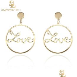 Dangle Lustre Nouvelle Arrivée Lettre D'amour Grand Cerceau Dangle Boucles D'oreilles Pour Femmes Simple Or Sier Couleur Punk Grand Cercle Déclaration Juif Dhgyw