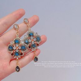 Pendientes colgantes de cristal Vintage para mujer, aretes largos grandes bohemios barrocos, joyería