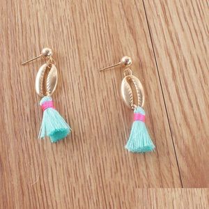 Dangle Chandelier New Bohemian Shell Gland Boucles D'oreilles Colorf Soie Tissu Alliage Forme Longue Boucle D'oreille Pour Les Femmes Bijoux Cadeaux Deliv Dhtbj