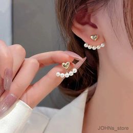 Bengelen kroonluchter nieuwe nieuwe elegante metalen hartvormige rug hangende parel oorbellen Koreaanse mode sieraden voor vrouw meisjes accessoires groothandel