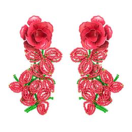 Dangle Lustre Nouveau Esigner Boucles D'oreilles Bijoux Personnalité Rose Foncé Fleur Perles Gland Grande Déclaration De Mode Fête Femmes Dan Dhib1