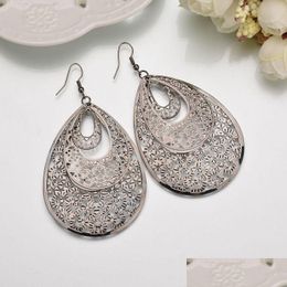 Dangle Chandelier Nouvelles boucles d'oreilles goutte d'eau en métal exagérées Disque atmosphérique Niveau MTI Mode Rétro Rond Style Boho Creux Dames De Dherq