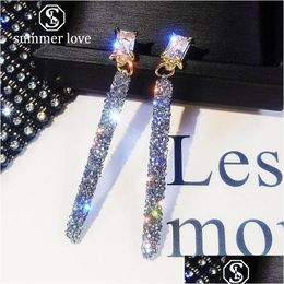 Dangle Lustre Nouvelle Mode 925 Sier Aiguille Strass Longue Boucle D'oreille Pour Femme Fl Cristal Zircon Classique Bijoux Coréen Simple Ea Dh258