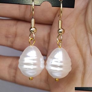 Dangle Lustre Nouvelle Mode Big Pearl Crochet Boucle D'oreille Pour Dames Réel Plaqué Or Antiallergique Femmes De Fiançailles De Mariage Earrin Dhh1A