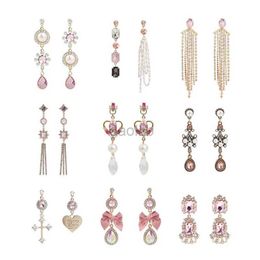 Peloton de luxe de luxe de luxe rose rose brillant rose brillant bowknot pavillon drop oreilles coréen baroque style femmes pendentites bijoux d240323