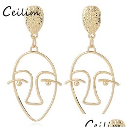 Dangle Lustre Nouvelle Mode Rétro Simple Alliage Or Placage Creux Grand Visage Boucles D'oreilles Pour Les Femmes Européenne Bijoux Personnel Dhgarden Dhopk