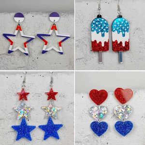 Dangle Chandelier New Independence Day Boucles d'oreilles Drapeau Américain Fivepointed Star Print Acrylique Ice Cream USA Popsicle Boucles D'oreilles En Gros Z0411