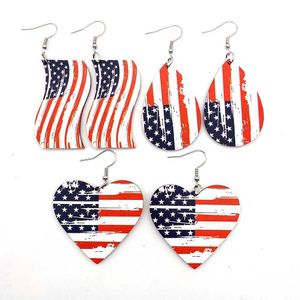 Bengelen kroonluchter nieuwe onafhankelijkheidsdag houten oorbellen voor vrouwen Amerikaans vlag hart vijfpuntige ster traan traan earring usa patriottisch 4 juli z0411