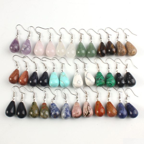 Dangle Lustre Nouvel Été Femmes Bijoux Naturel Reiki Chakra Pierre Boucles D'oreilles Larme Pendentif Goutte D'eau Boucle D'oreille Blanc Violet Crysta Dhqe5