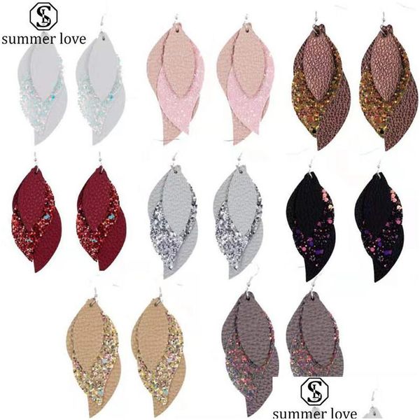 Dangle Lustre New Trendy Mti Couches Feuille Boucles D'oreilles Boho Paillettes Colorf Feuilles En Cuir Pour Les Femmes Déclaration Bijoux G Dhgarden Dhkg4