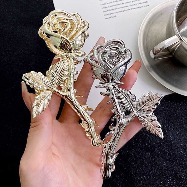 Dangle Chandelier New Vintage Metal Rose Grip Hair Claws Women's Fashion Updo Hair Clip Shark Clip Romantique Argent 3D Fleur Chapeaux Accessoires Z0608