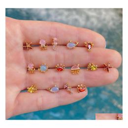 Bengelen kroonluchter oceaan serie oorbellen sieraden zeebodem dieren schattig stud vrouwen meisjes goud mini colorf zirkoon oorring a1z drop deliv dhjmb