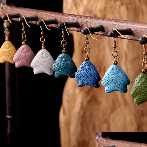 Dangle Chandelier Boucles d'oreilles en pierre volcanique originales pour femmes Japon et Corée du Sud Accessoires de mode Bijoux de lave faits à la main Dhdym