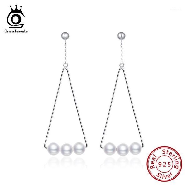 Dangle Chandelier ORSA JEWELS Argent 925 Femmes Boucles D'oreilles Triangle Avec Coquille De Qualité Supérieure Perle Grandes Boucles D'oreilles Bijoux Sterling Cadeau OSE15