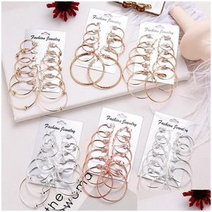 Dangle Kroonluchter Oversize Grote Cirkel Hoop Earring Set Voor Vrouwen Zilver Goud Kleur Eenvoudige Punk Stijl Brincos Ronde Oorbellen Party drop Dhou5