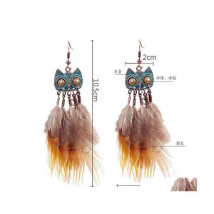 Dangle Lustre Hibou Boucles D'oreilles Bronze Plume Glamour Bijoux Mignon Anniversaire Cadeaux De Pâques Pour Les Femmes Et Les Filles Drop Delivery Dhdm0