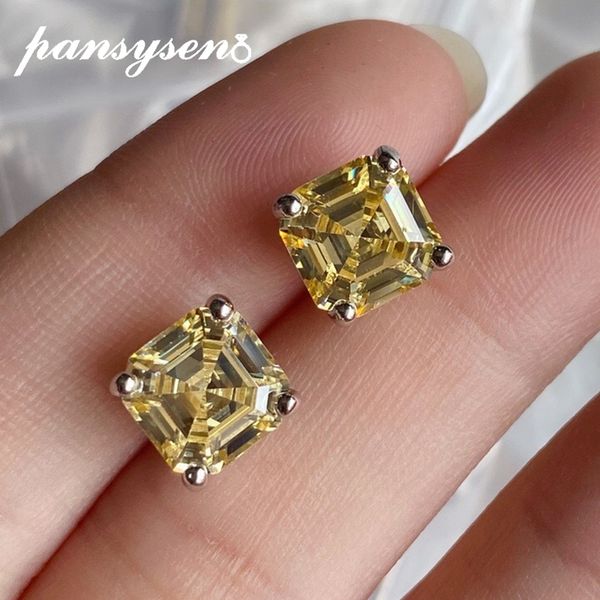 Dangle Lustre PANSYSEN De Luxe Solide 925 Argent Carré Asscher Coupe Citrine Pierre Précieuse Oreille Boucles D'oreilles Femme Anniversaire Bijoux Cadeaux En Gros 230802