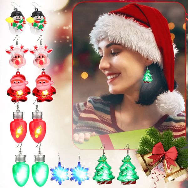 Dangle Chandelier Party boucles d'oreilles arbres de Noël ampoules lumineuses boucles d'oreilles ampoules LED colliers brillants réductions de fête de Noël 231031