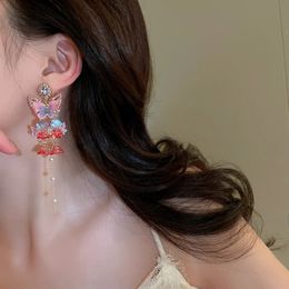 Pendientes de diseño francés con borla de mariposa y perla de cristal para mujer, pendientes de moda coreana, regalos de joyería para fiesta