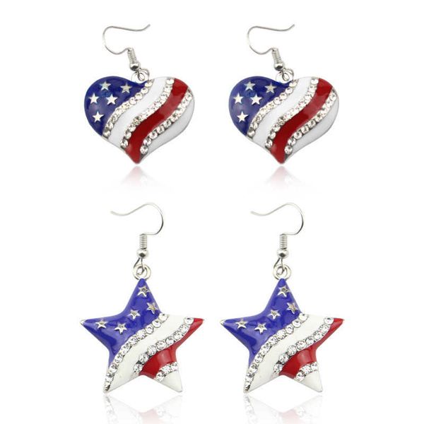 Dangle Chandelier Pentagram USA Drapeau Boucle d'oreille Coeur shap Drapeau américain Dangle Boucles d'oreilles 4 juillet Jour de l'Indépendance Pendentif Bijoux Cadeau pour Wome Z0411