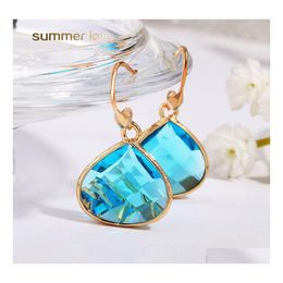 Dangle Lustre Rose Bleu Blanc Géométrique Cristal Verre Pendentif Boucle D'oreille Pour Femmes Élégant Cuivre Crochet Fête De Mariage Bijoux Drop Dhwou