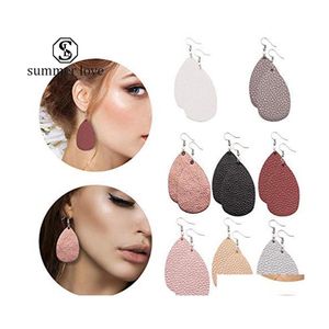 Bengelen kroonluchter pu lederen traan oorbel voor vrouwen boho doubleside waterdrop Sliver hook drop mode feest sieraden cadeau deli dhmwz