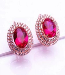 Chandelier de lustre pourpre en or Purple plaqué 14K Rose Rose Ruby Ruby Boucles d'oreilles pour les femmes élégantes Crim Crim Crystal High Jewelry Gift5385981